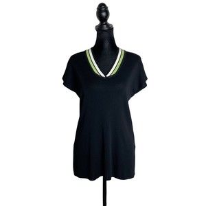 Exclusively Misook Women’s Black V-Neck Short Sleeve Knit Blouse Top Size XS